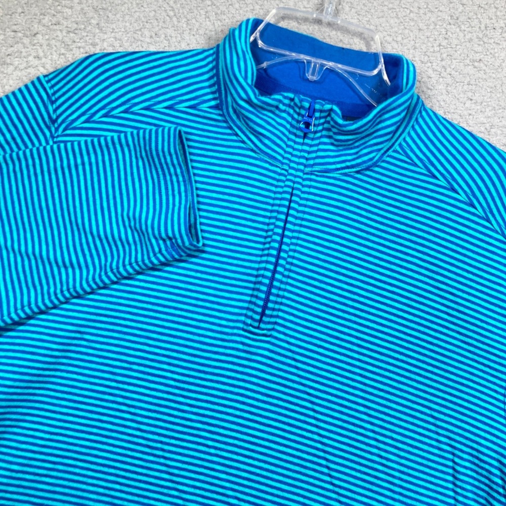 Lands End Pullover Men M Blue Striped Quarter Zip Cotton Mock Neck 522719